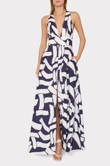 Catarina Graphic Brushstroke Maxi Dress - Navy/Ecru