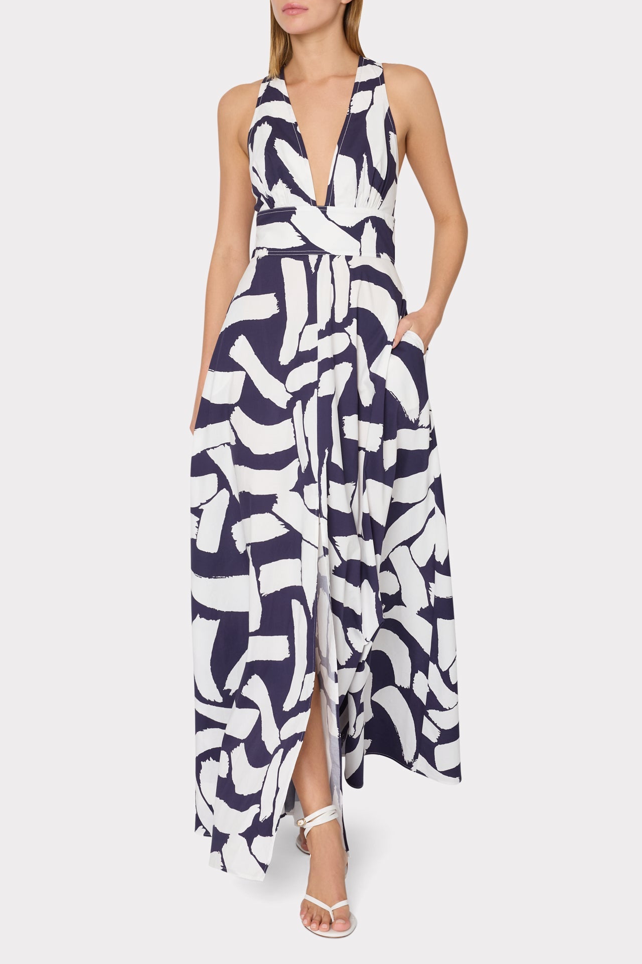 Catarina Graphic Brushstroke Maxi Dress - Navy/Ecru