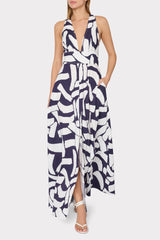 Catarina Graphic Brushstroke Maxi Dress - Navy/Ecru