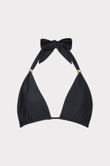 Bardot Beaded Halter Bikini Top - Black