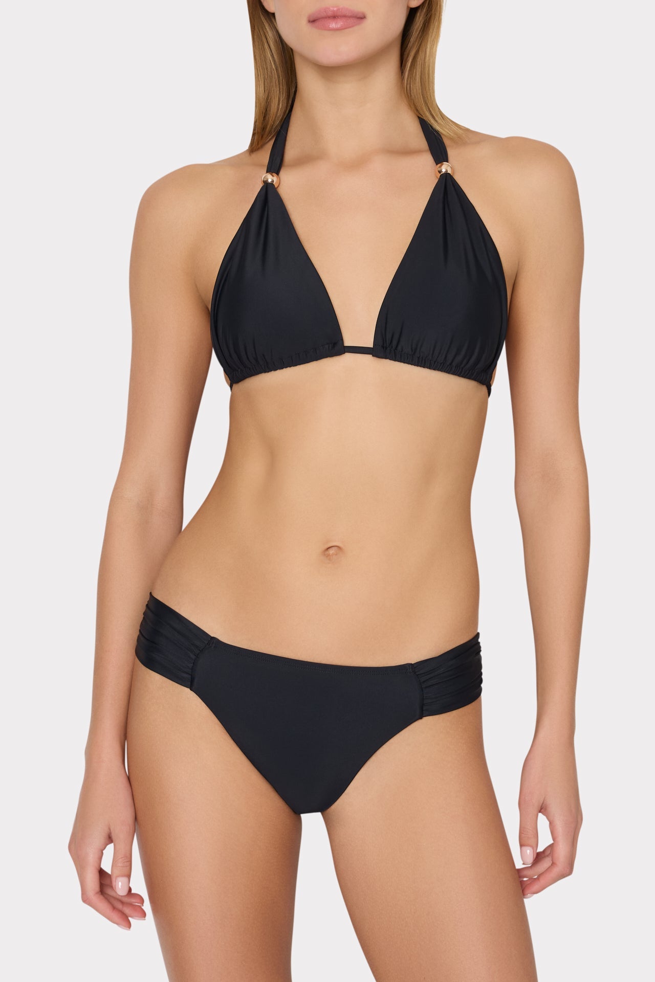 Bardot Beaded Halter Bikini Top - Black