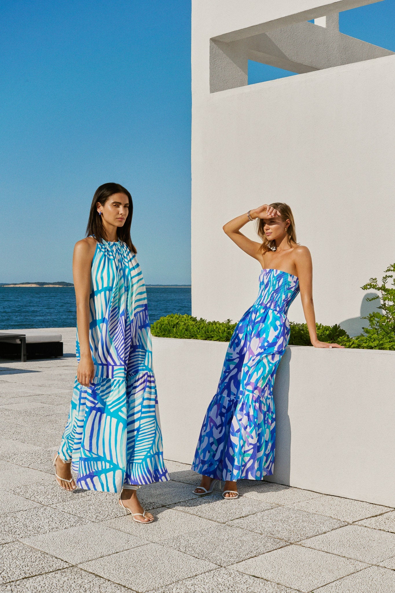 Abstract Blue Tropics Maxi Cover-Up Dress - Blue Multi