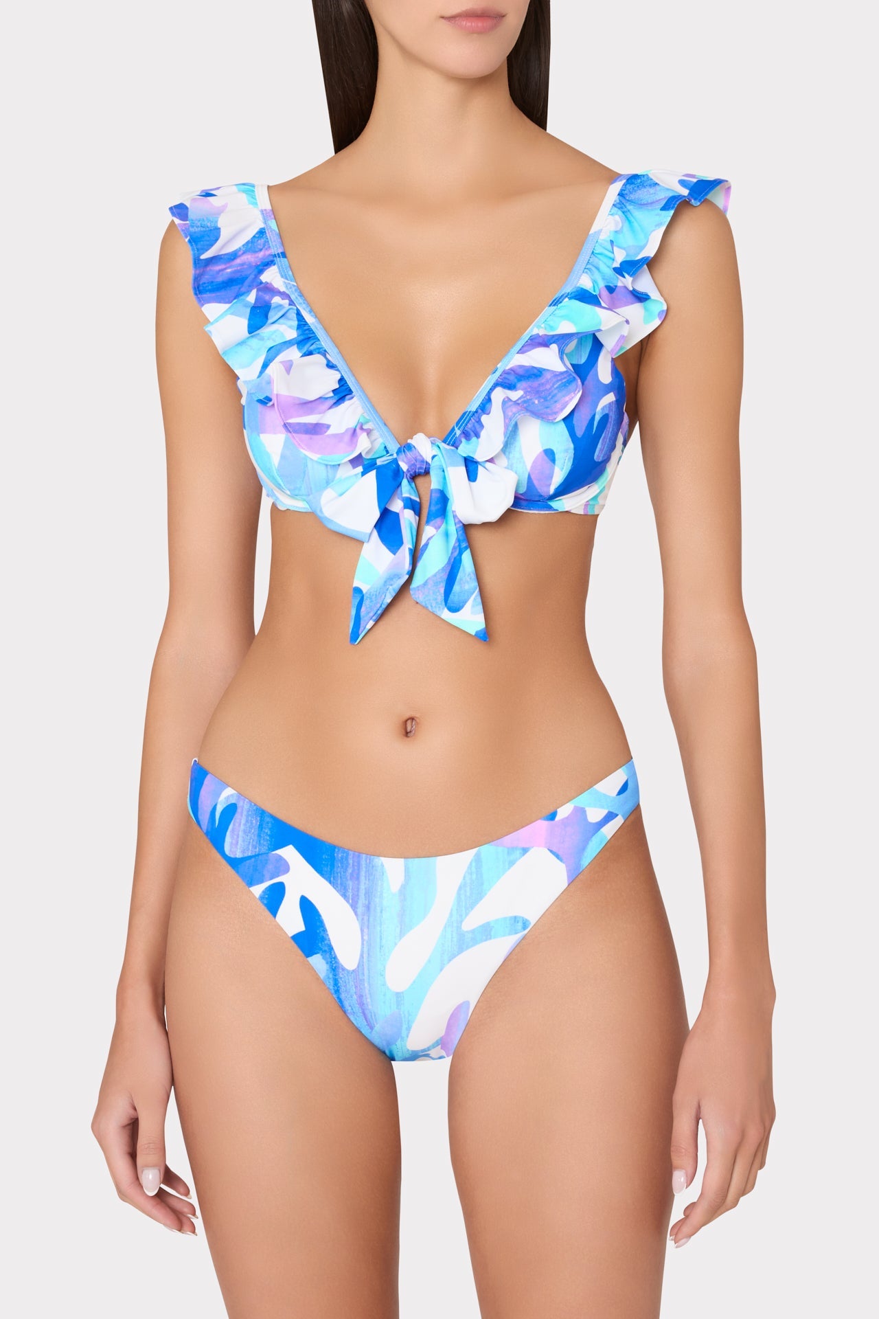 Italian Under The Sea Ruffle Bikini Top - Blue Multi