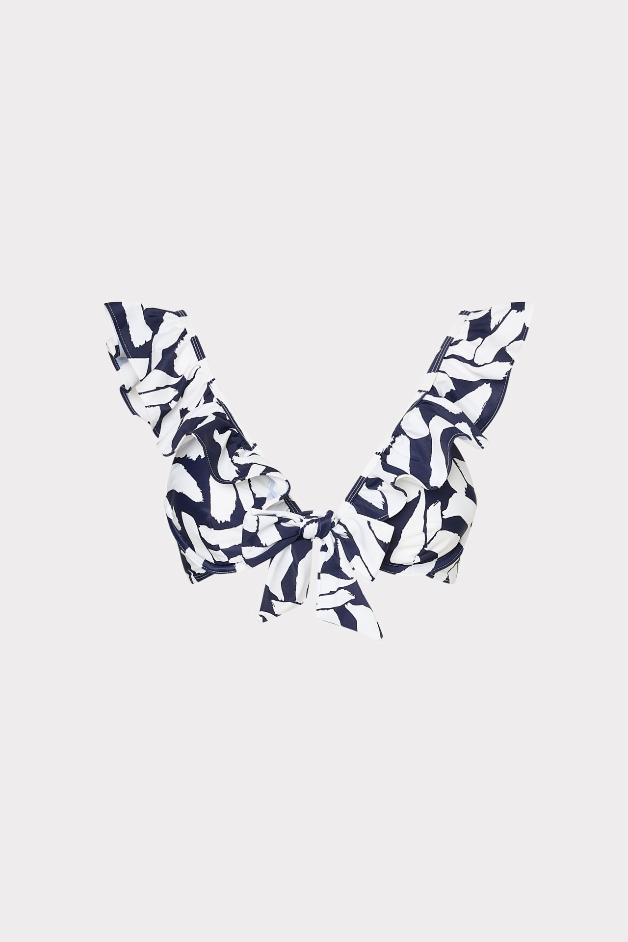 Italian Graphic Brushstroke Ruffle Bikini Top - Navy/Ecru