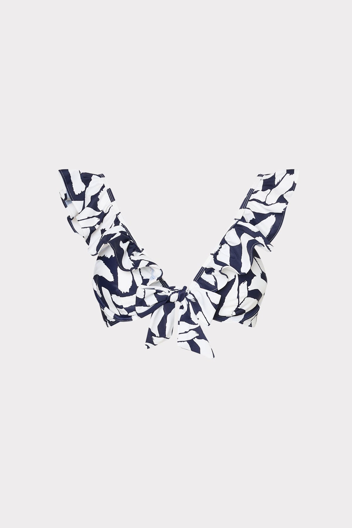 Italian Graphic Brushstroke Ruffle Bikini Top - Navy/Ecru