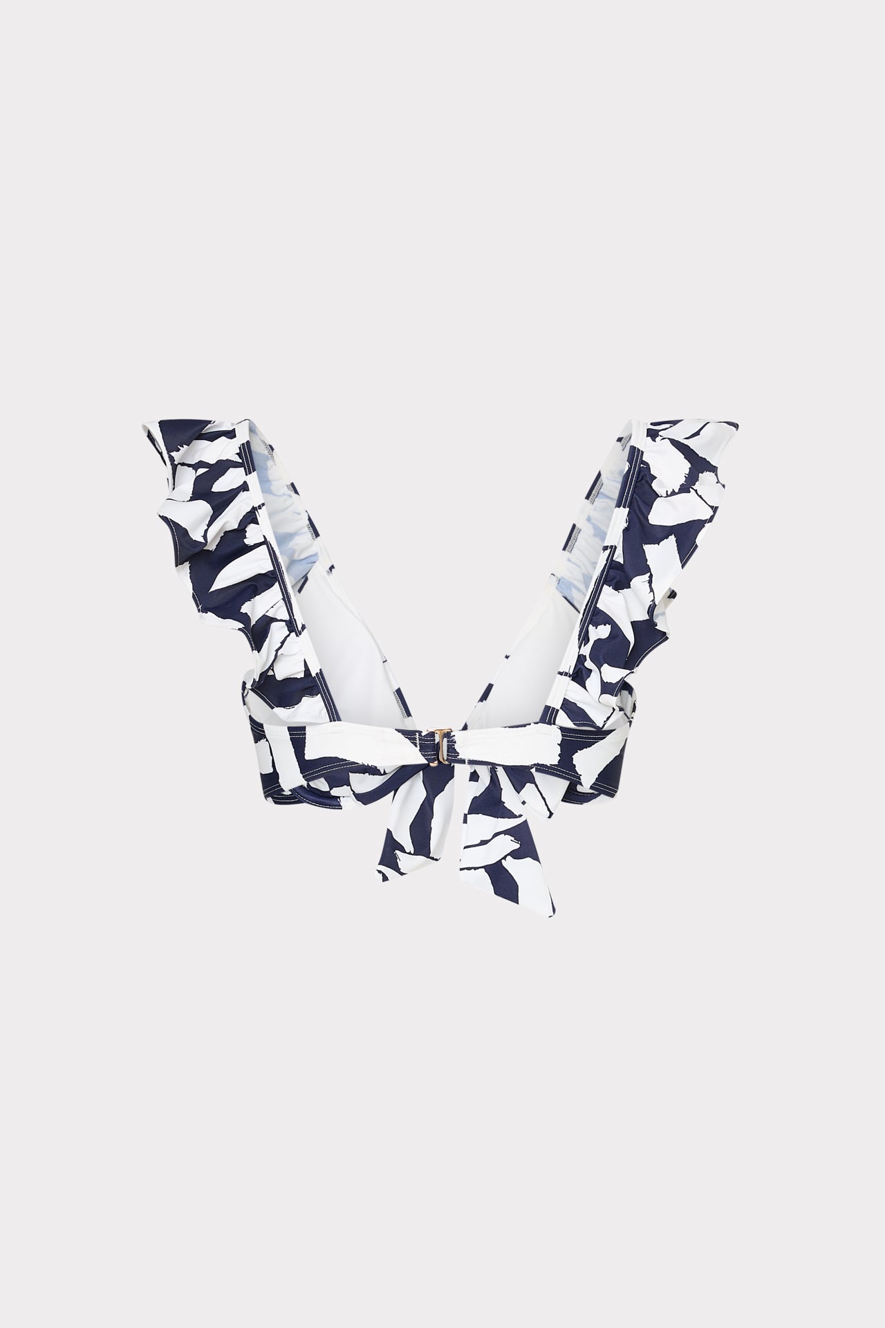 Italian Graphic Brushstroke Ruffle Bikini Top - Navy/Ecru