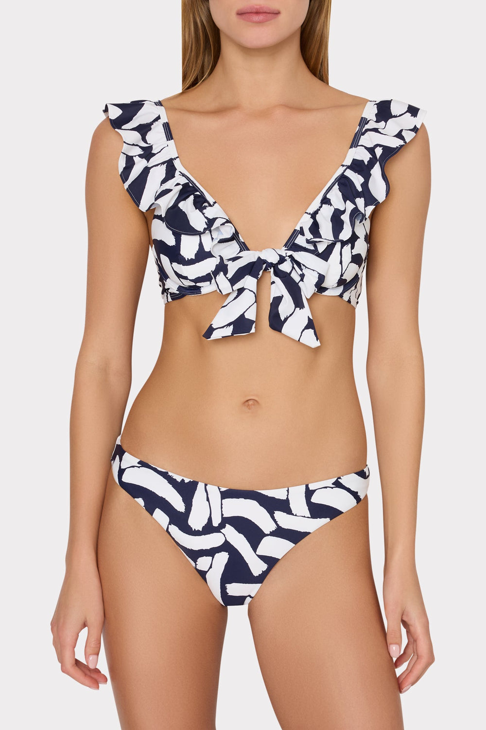 Margot Italian Graphic Brushstroke Bikini Bottom - Navy/Ecru