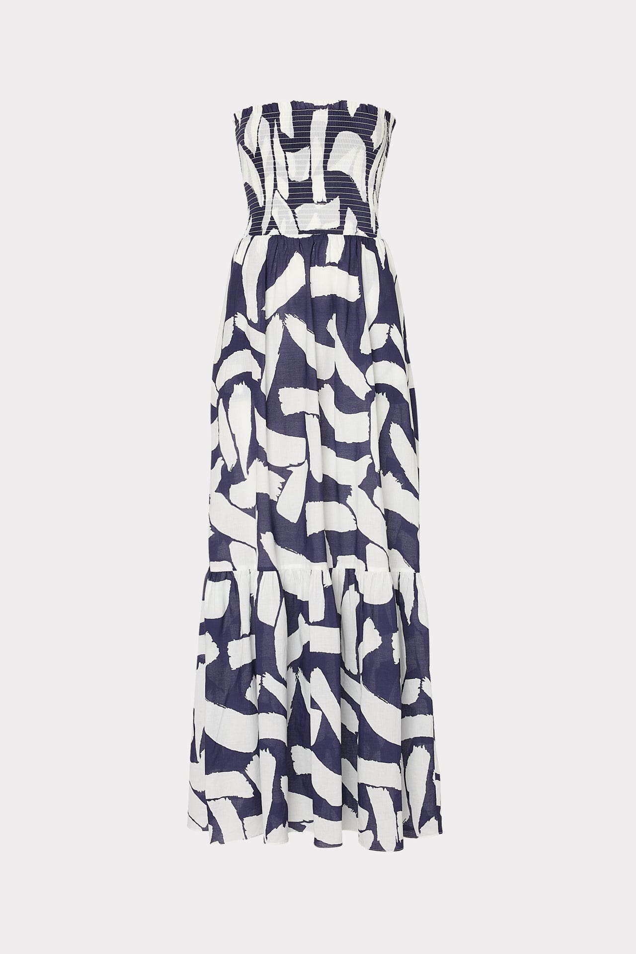 Olen Graphic Brushstroke Strapless Maxi Dress - Navy/Ecru