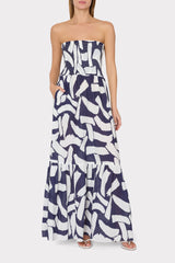 Olen Graphic Brushstroke Strapless Maxi Dress - Navy/Ecru