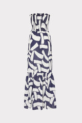 Olen Graphic Brushstroke Strapless Maxi Dress - Navy/Ecru