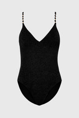 Cannes Beaded Strap One Piece - Black/Gold