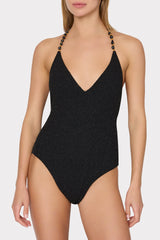 Cannes Beaded Strap One Piece - Black/Gold