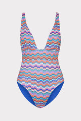 Ana Barcelona Metallic Chevron One Piece - Blue Multi