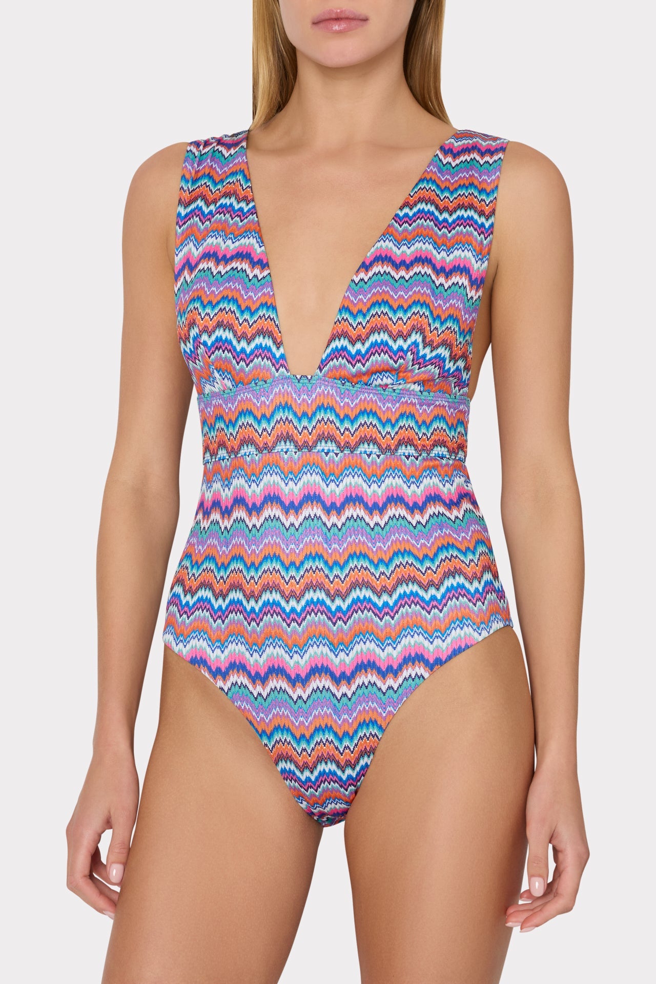 Ana Barcelona Metallic Chevron One Piece - Blue Multi