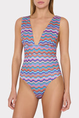 Ana Barcelona Metallic Chevron One Piece - Blue Multi