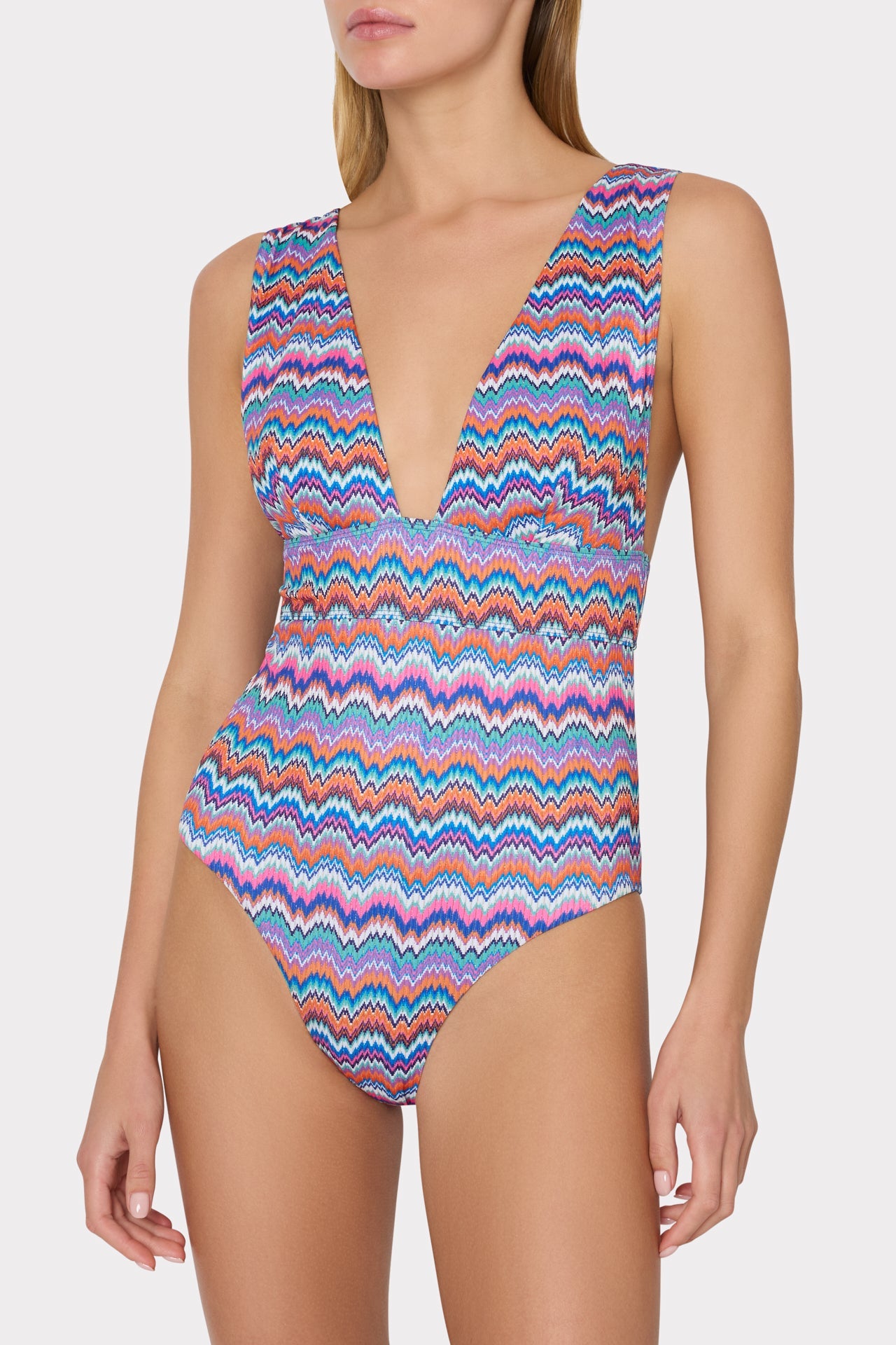 Ana Barcelona Metallic Chevron One Piece - Blue Multi