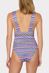 Ana Barcelona Metallic Chevron One Piece - Blue Multi