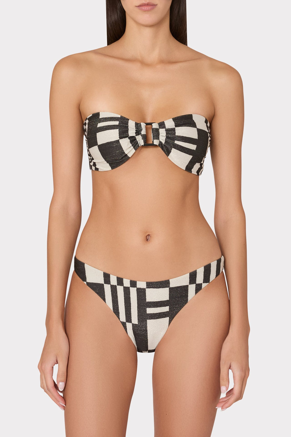 Margot Barcelona Shimmer Puzzle Bikini Bottom - Ecru/Black
