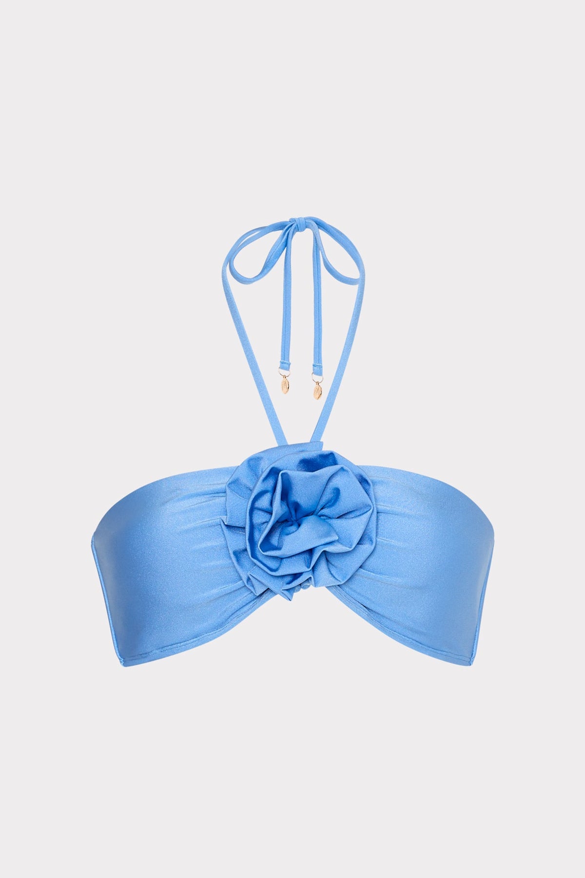 Rose Floral Applique Halter Bikini Top - Mineral Blue