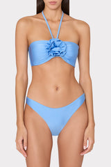 Rose Floral Applique Halter Bikini Top - Mineral Blue