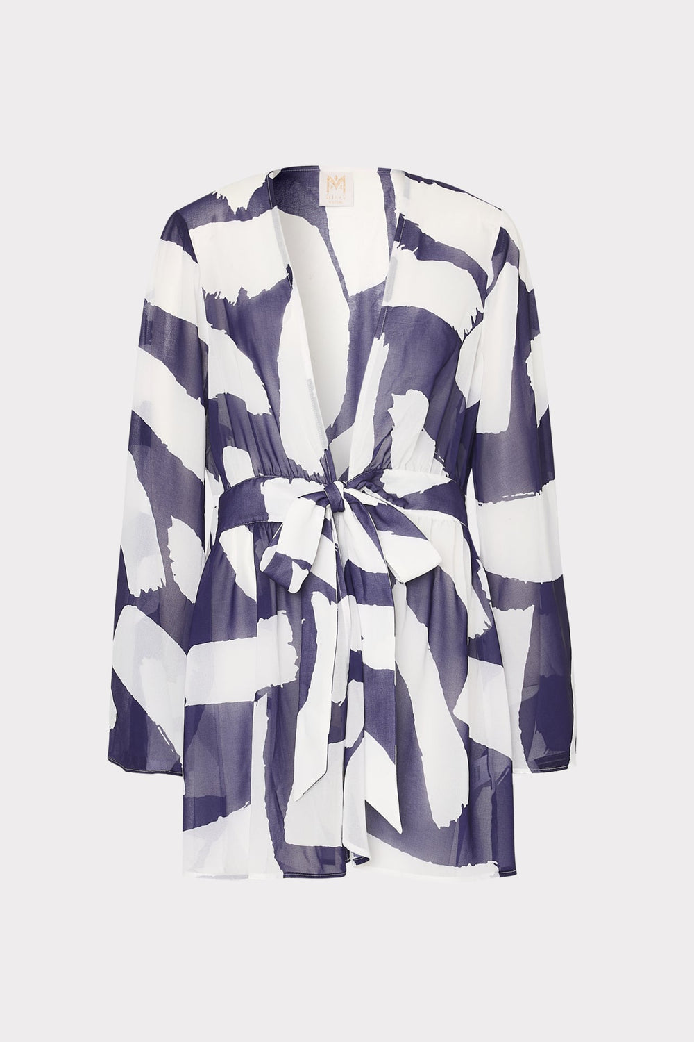 Jessie Graphic Brushstroke Chiffon Cover-Up - Navy/Ecru