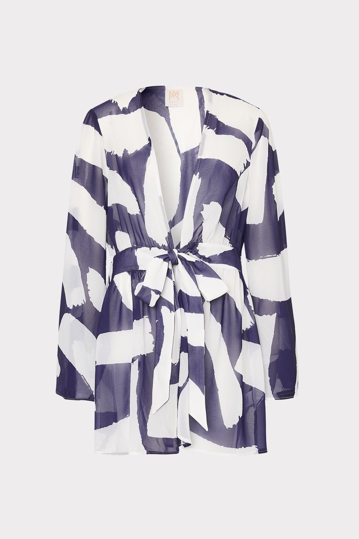Jessie Graphic Brushstroke Chiffon Cover-Up - Navy/Ecru