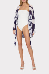 Jessie Graphic Brushstroke Chiffon Cover-Up - Navy/Ecru