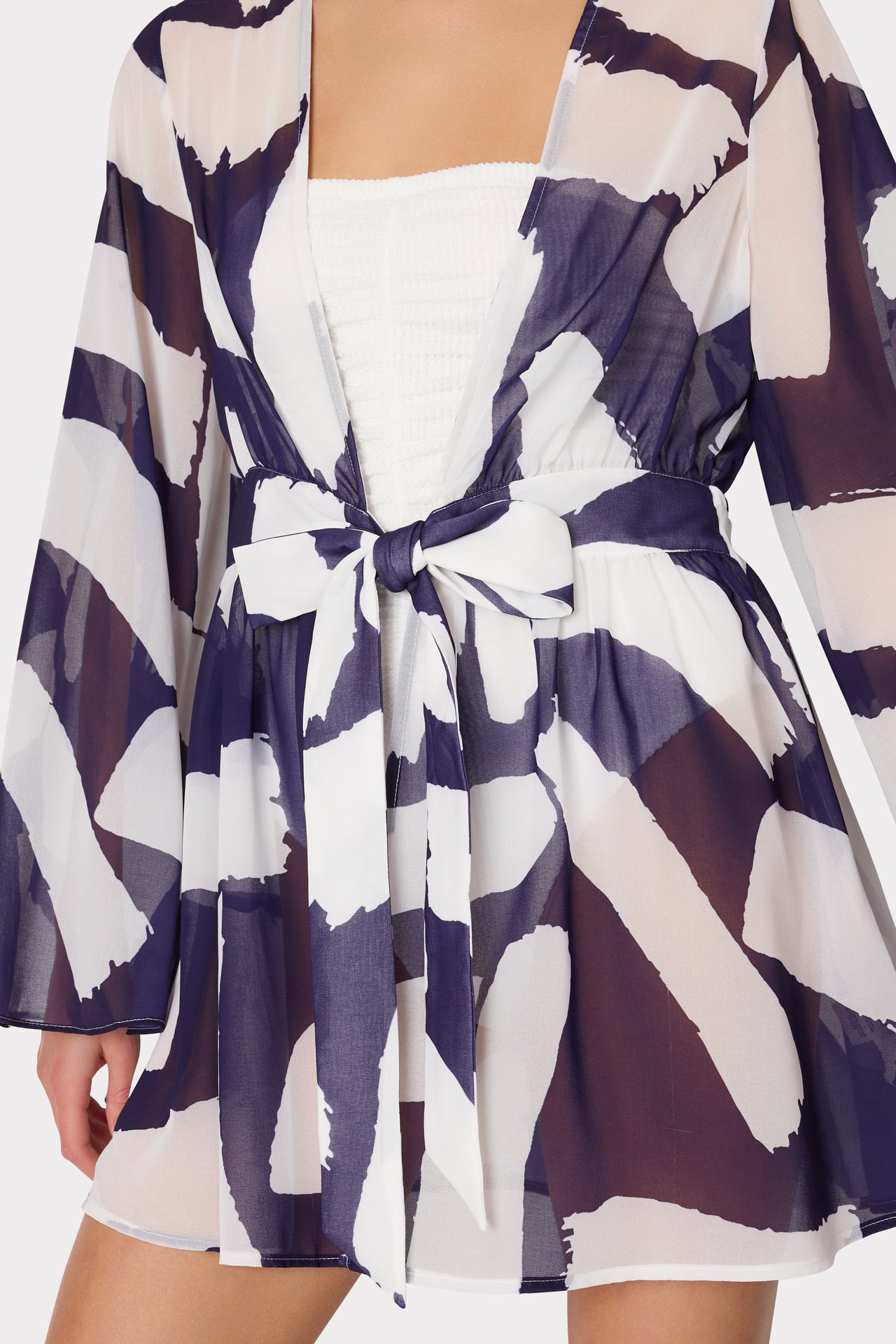 Jessie Graphic Brushstroke Chiffon Cover-Up - Navy/Ecru