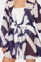 Jessie Graphic Brushstroke Chiffon Cover-Up - Navy/Ecru