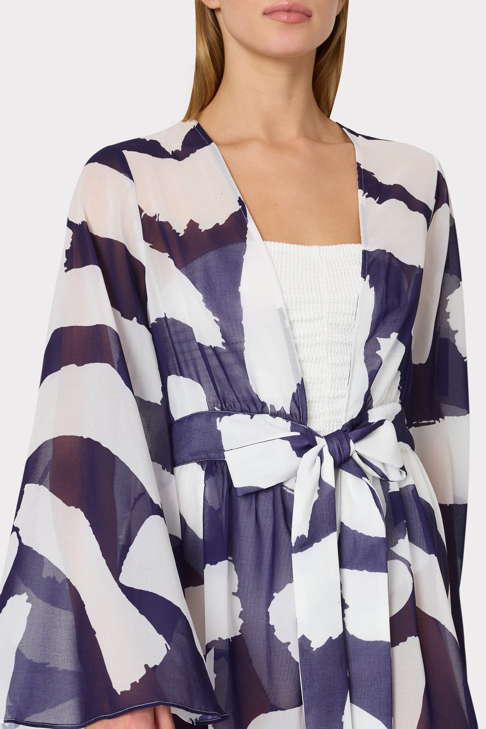 Jessie Graphic Brushstroke Chiffon Cover-Up - Navy/Ecru