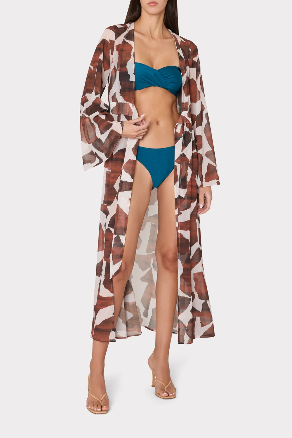 Vince Ocean Puzzle Chiffon Cover-Up Dress - Brown Multi