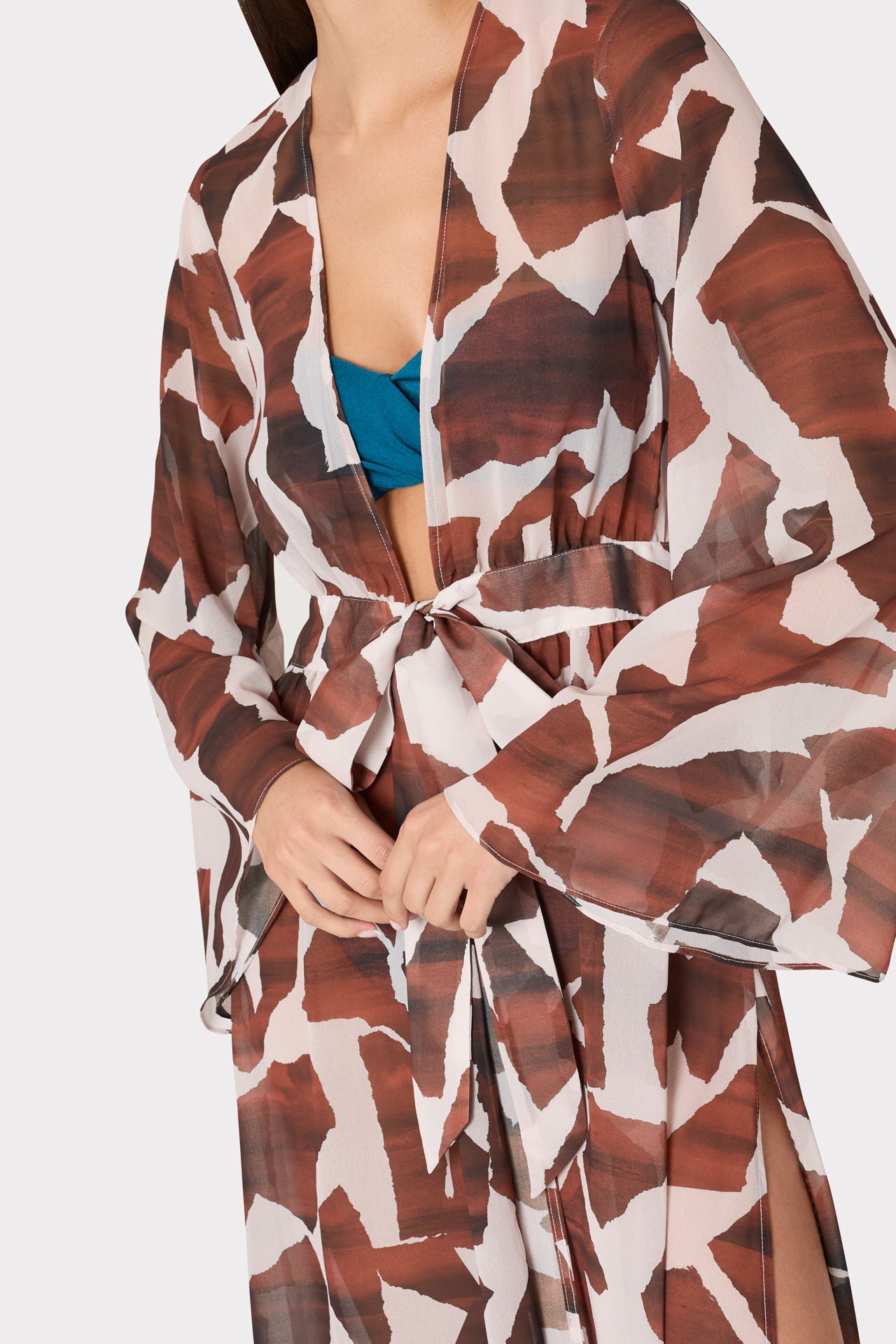 Vince Ocean Puzzle Chiffon Cover-Up Dress - Brown Multi