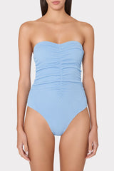Textured Ruched One Piece - Light Blue