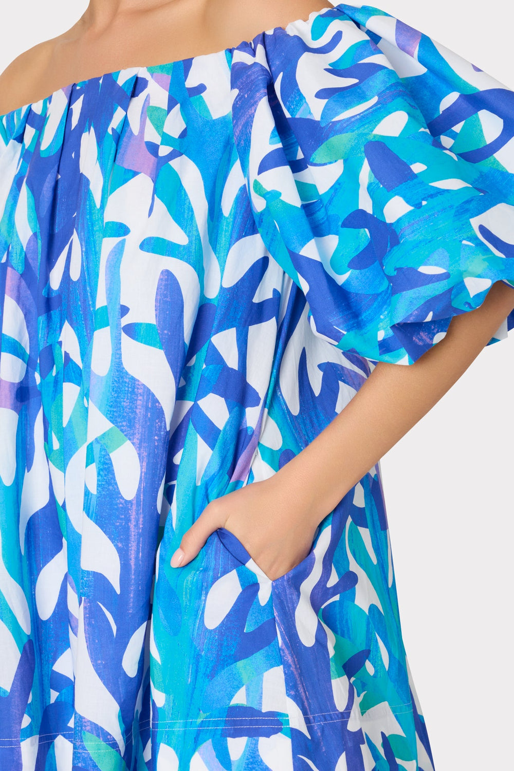 Jamie Under The Sea Off The Shoulder Mini Dress - Blue Multi