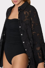 Vierra Black Rose Burnout Cover-Up Dress - Black