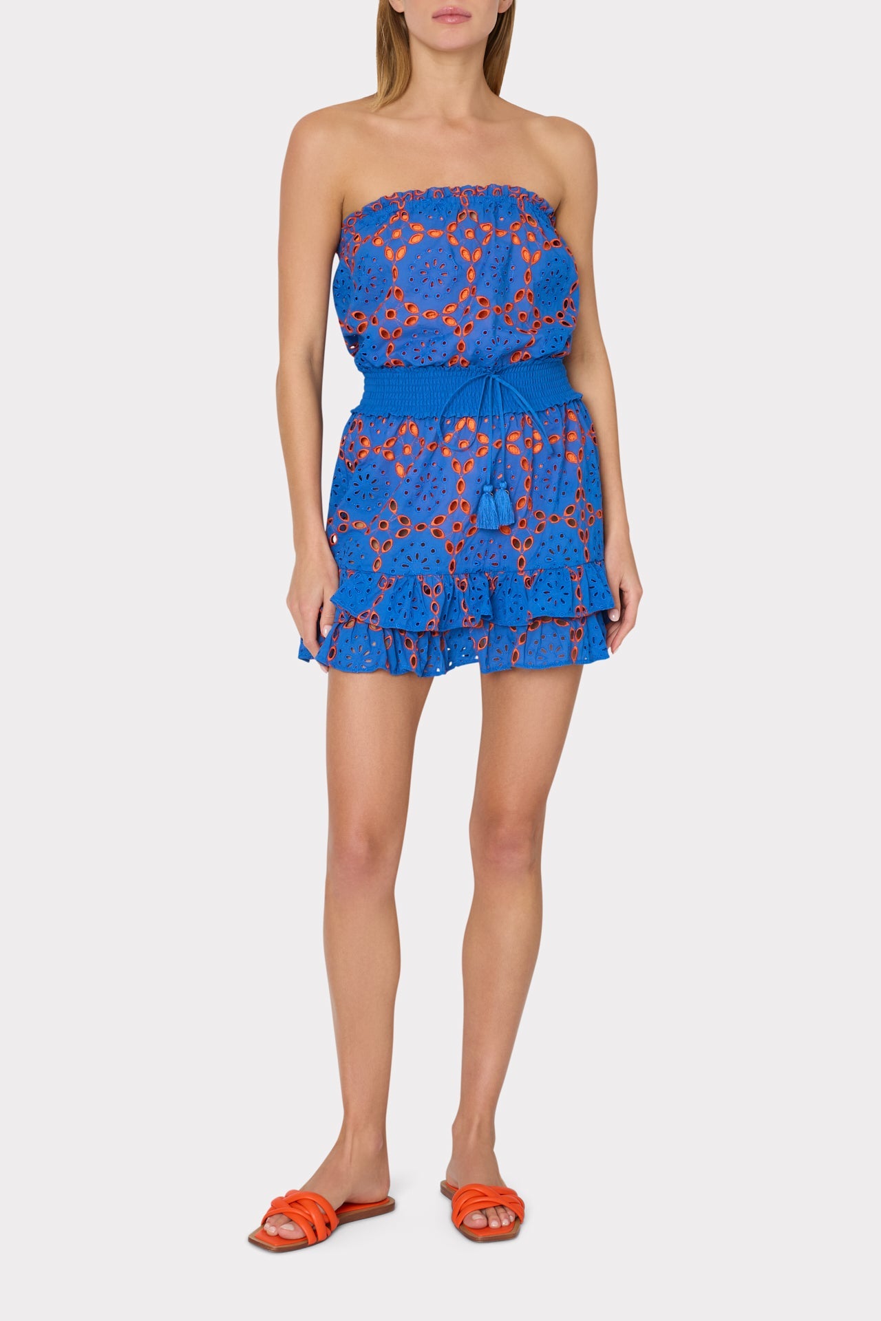 Verity Two Tone Geo Eyelet Cover-Up Dress - Cobalt/Coral