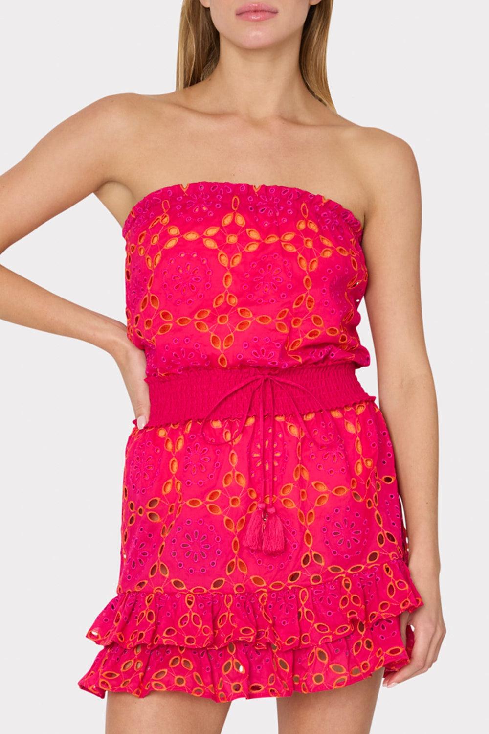 Verity Two Tone Geo Eyelet Cover-Up Dress - Pink/Coral