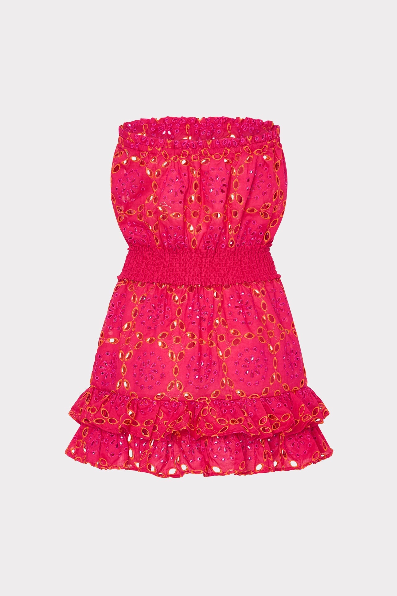 Verity Two Tone Geo Eyelet Cover-Up Dress - Pink/Coral