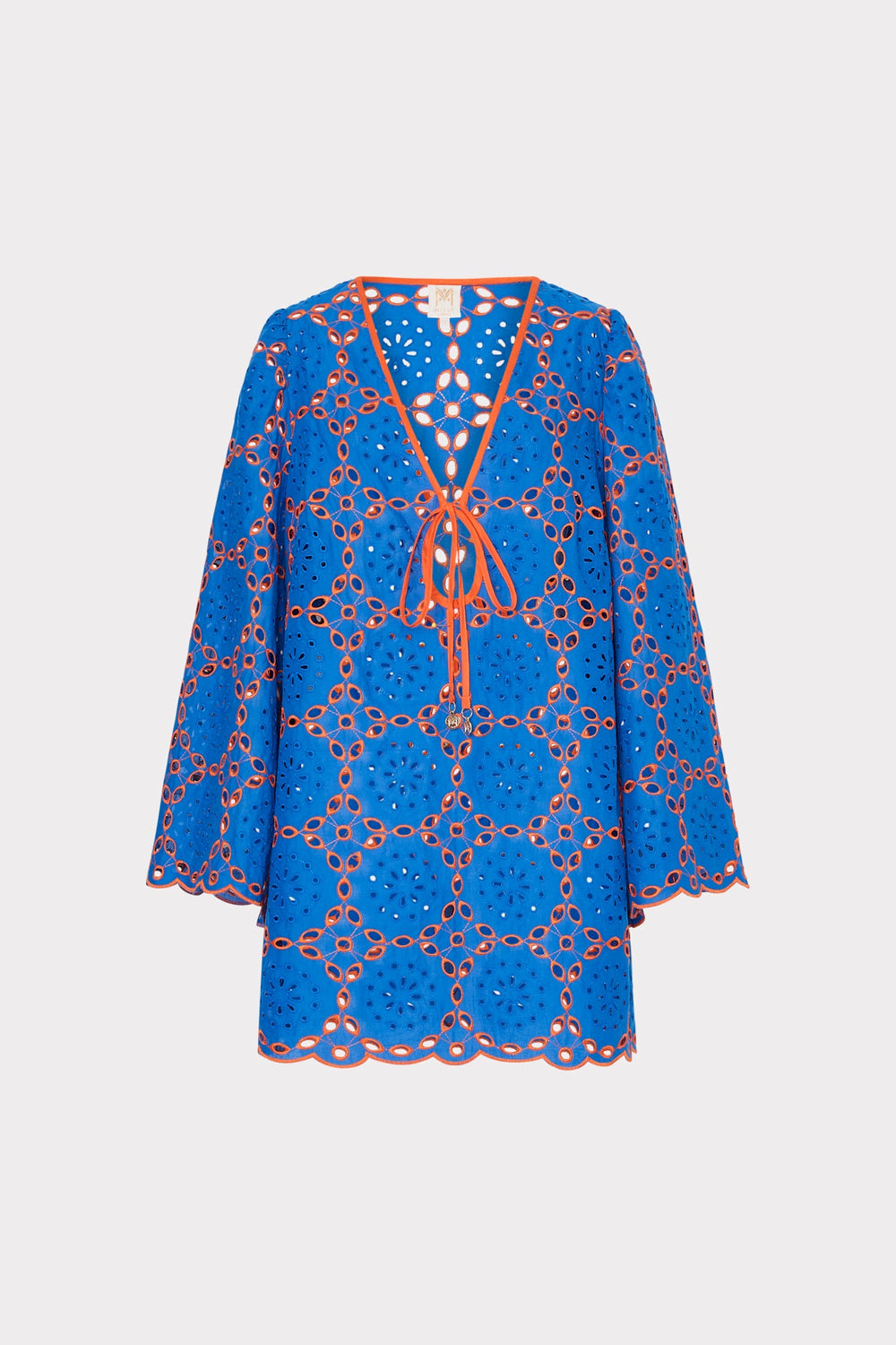 Viara Two Tone Geo Eyelet Cover-Up Dress - Cobalt/Coral