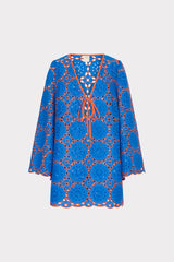 Viara Two Tone Geo Eyelet Cover-Up Dress - Cobalt/Coral