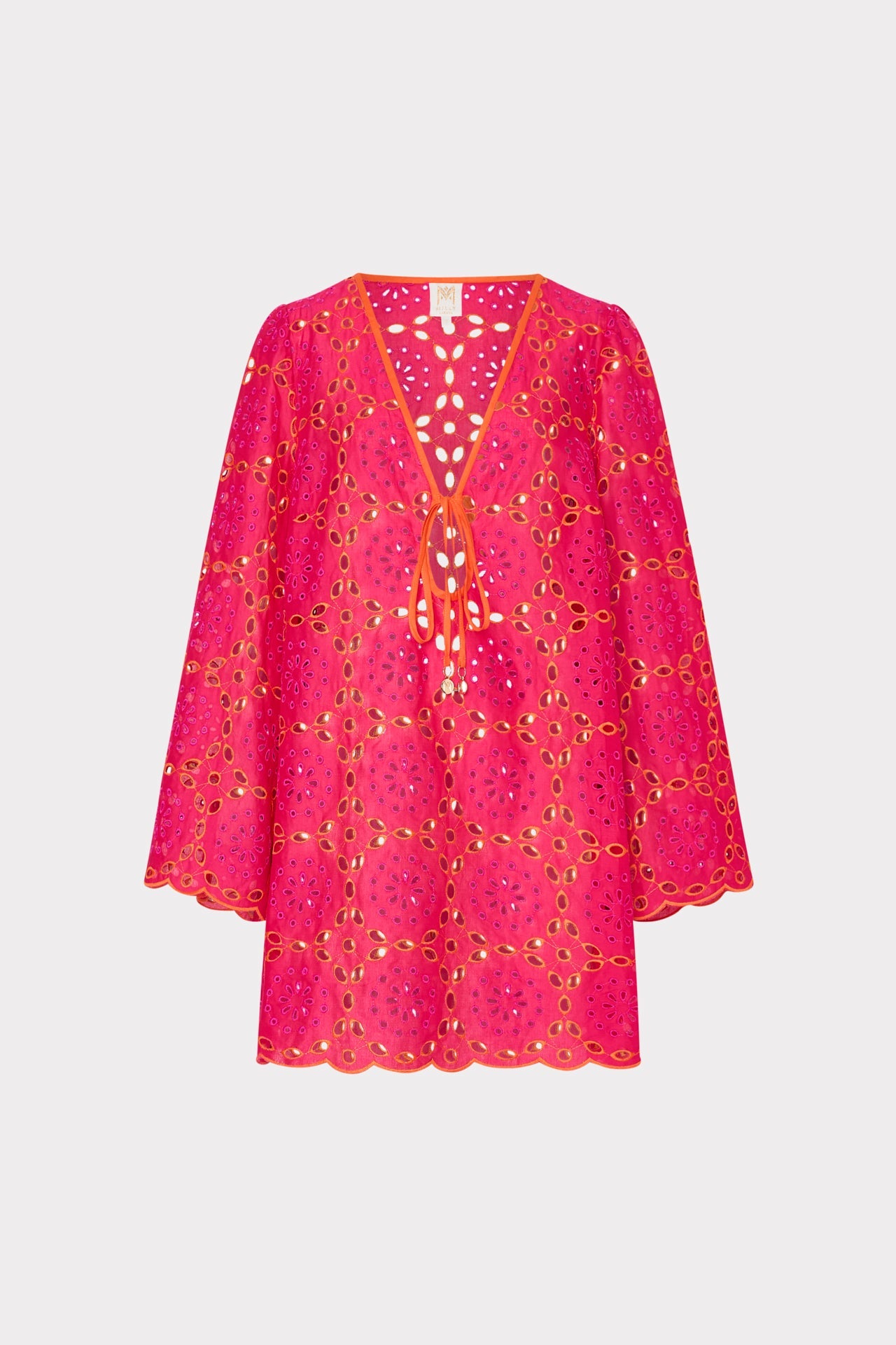 Viara Two Tone Geo Eyelet Cover-Up Dress - Pink/Coral