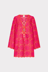 Viara Two Tone Geo Eyelet Cover-Up Dress - Pink/Coral