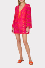 Viara Two Tone Geo Eyelet Cover-Up Dress - Pink/Coral