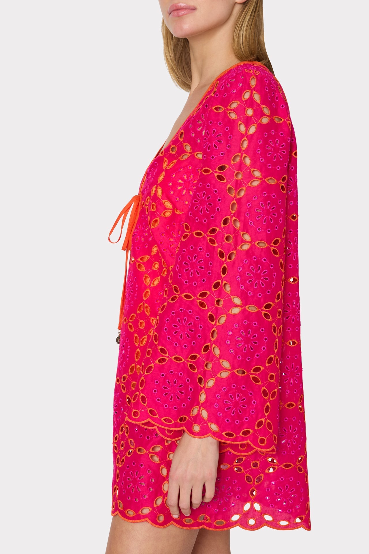 Viara Two Tone Geo Eyelet Cover-Up Dress - Pink/Coral
