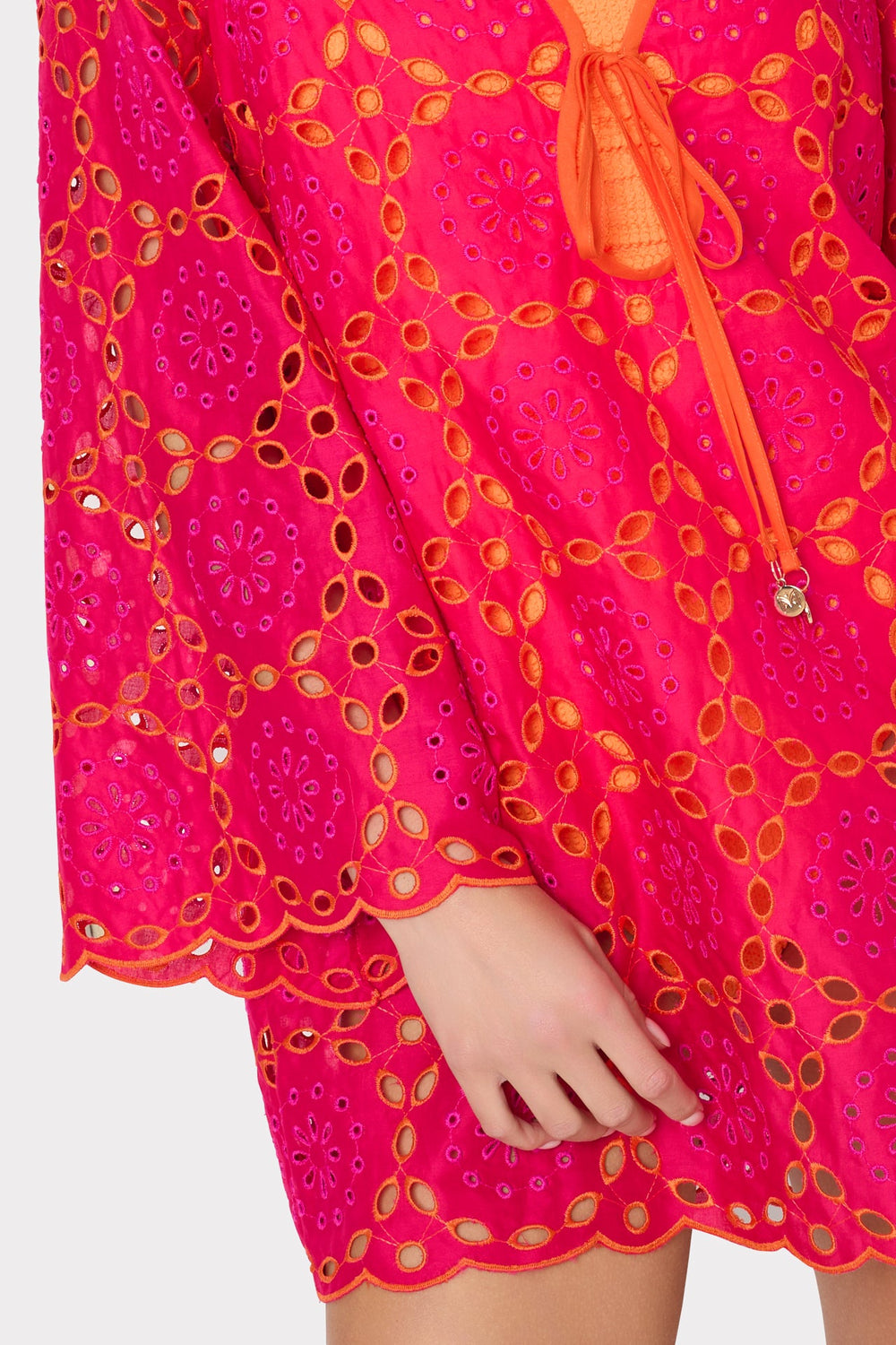 Viara Two Tone Geo Eyelet Cover-Up Dress - Pink/Coral