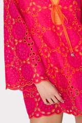 Viara Two Tone Geo Eyelet Cover-Up Dress - Pink/Coral