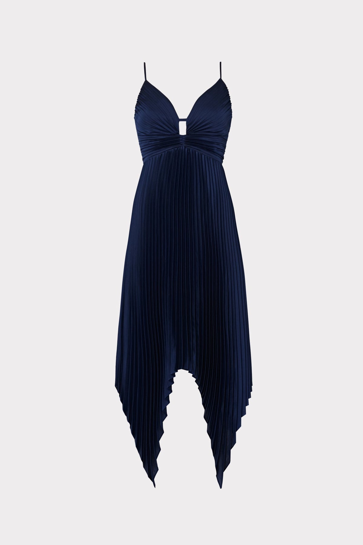 Joanna Pleated Satin Dress - Navy