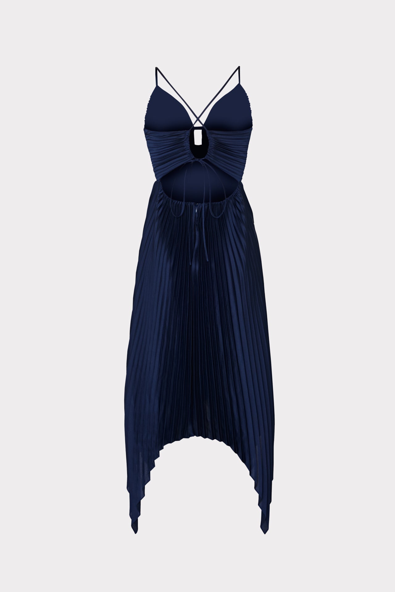 Joanna Pleated Satin Dress - Navy