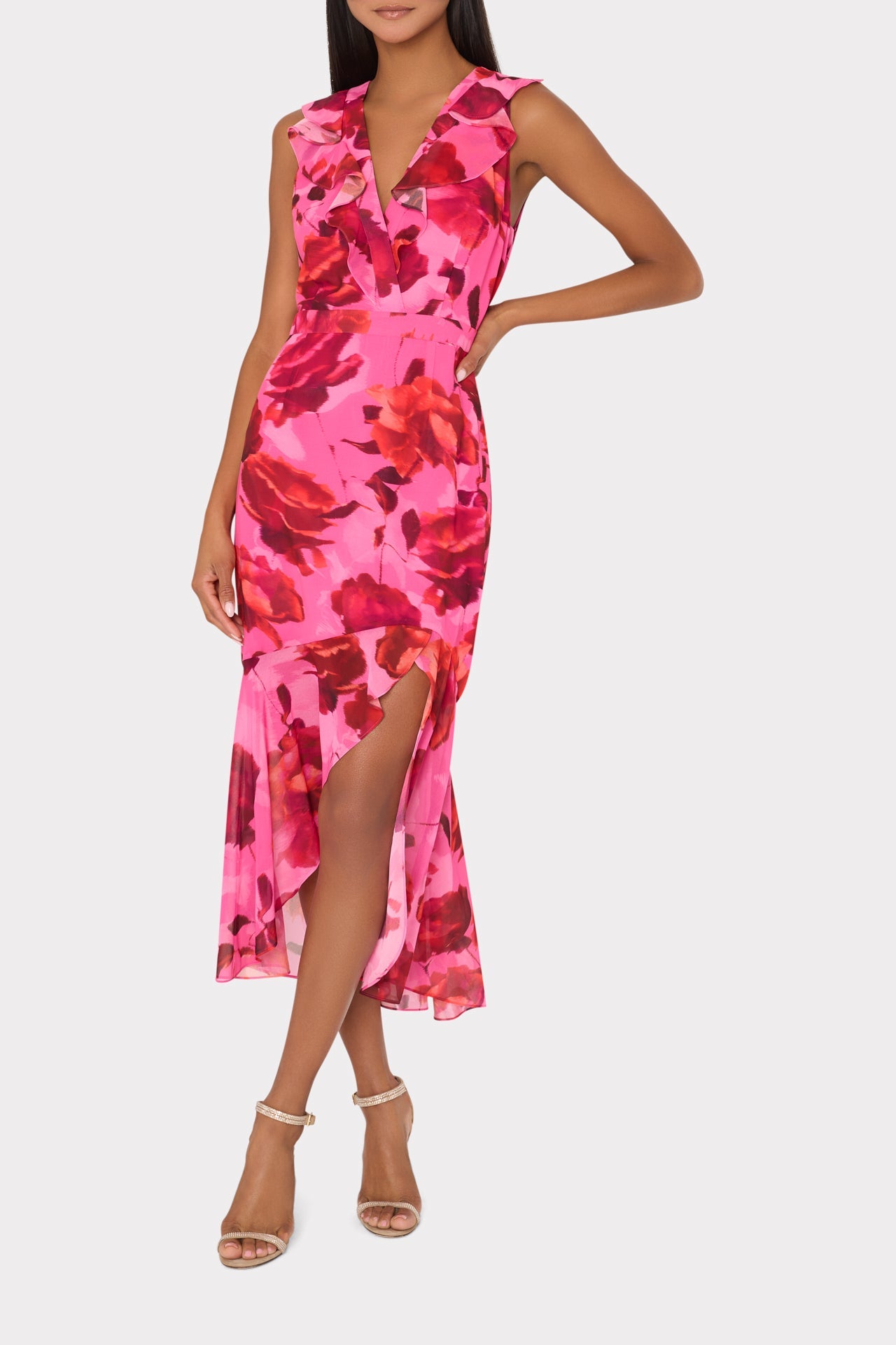 Nanci Blurred Blossom Ruffle Dress - Pink Multi