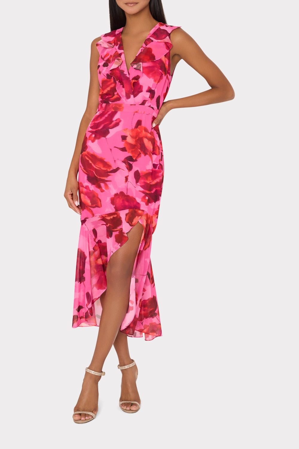 Nanci Blurred Blossom Ruffle Dress - Pink Multi